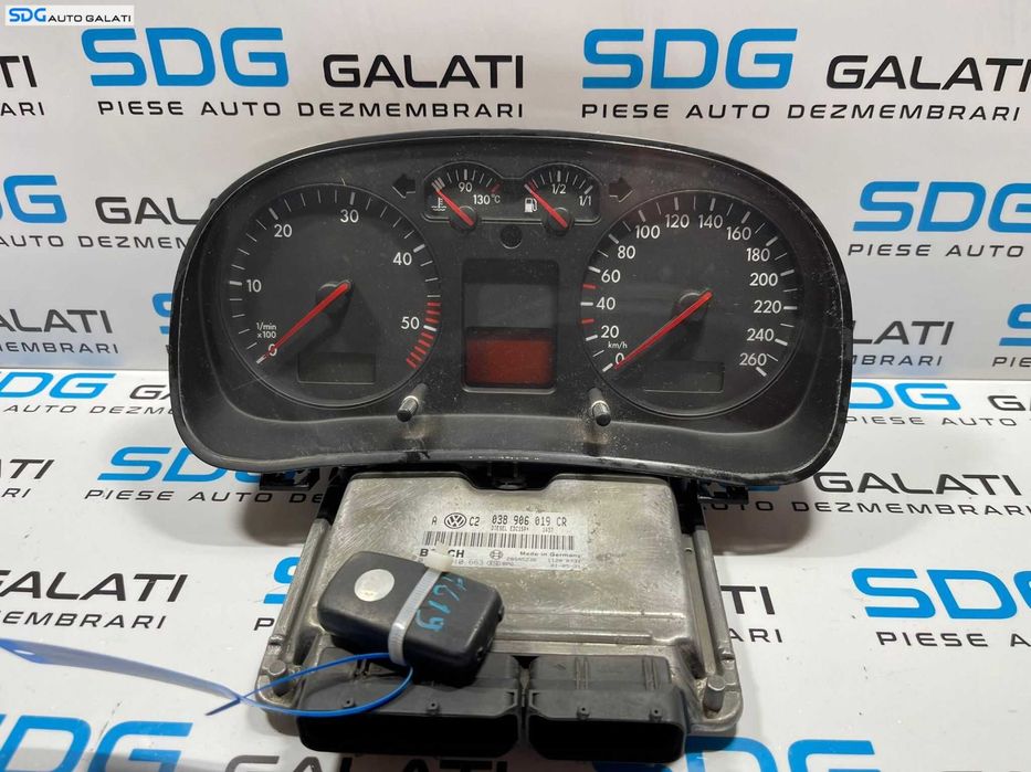 Kit Pornire ECU Calculator Motor Ceas Bord Imobilizator Cip Cheie Volkswagen Golf 4 1.9 TDI AXR 1998 - 2006 Cod 038906019CR 0281010663 [L2272]