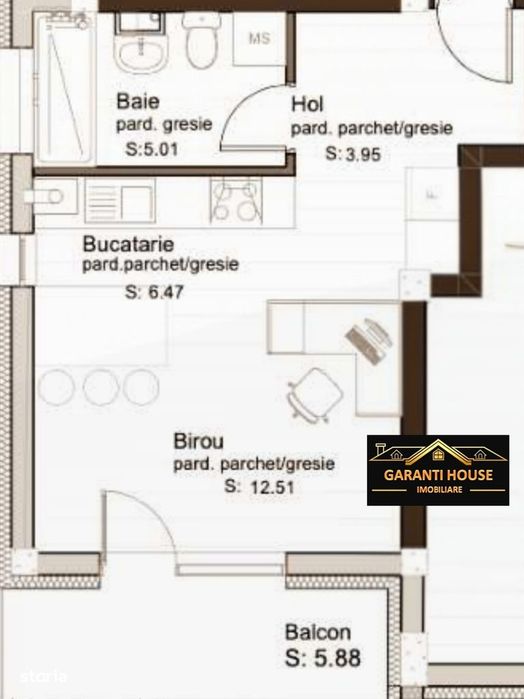 Comision 0%, Bloc nou, apartament tip studio/birou, 39 608€
