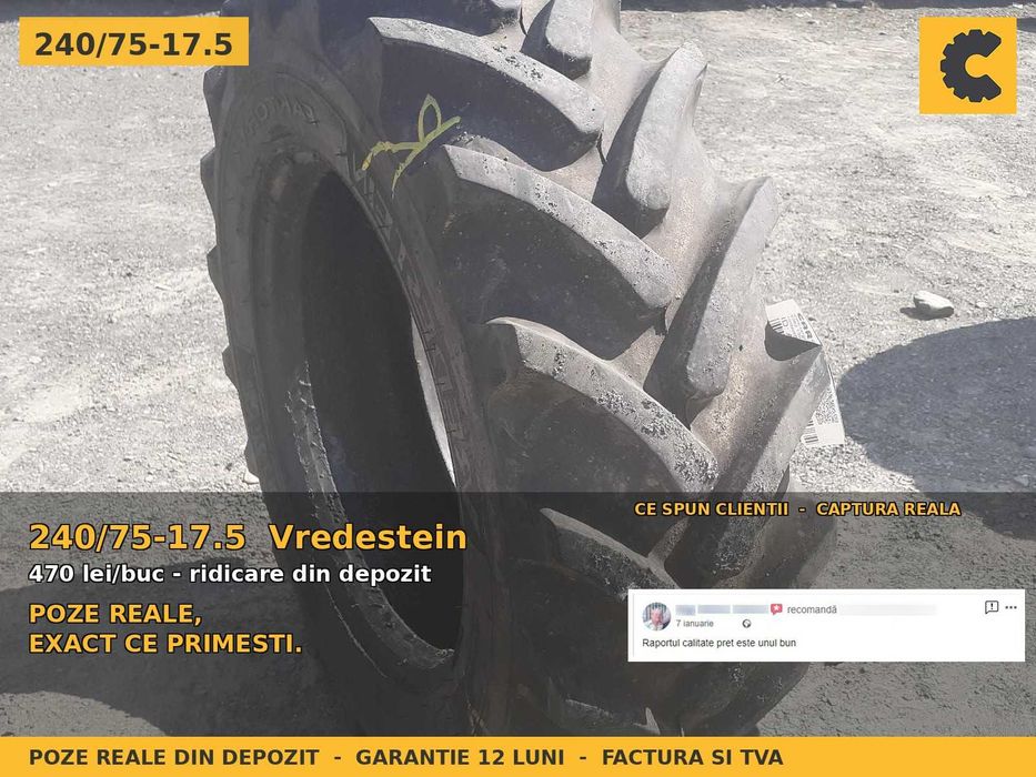 CAUCIUCURI 240/75-17.5 240 75-17.5 2407517.5 Vredestein Anvelope Remorca Cisterna Presa Baloti Imprastietoare Implement Flotatie SH Garantie 12 Luni