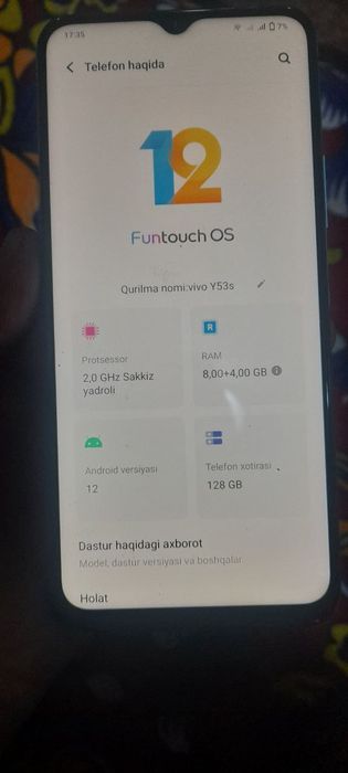 Vivo y 53 s   holati idial narxi 1.3000