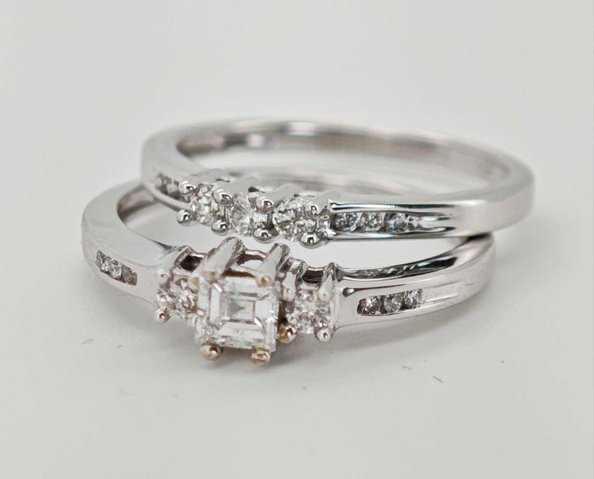 Inel si verigheta aur 14k cu diamante 0,55ct