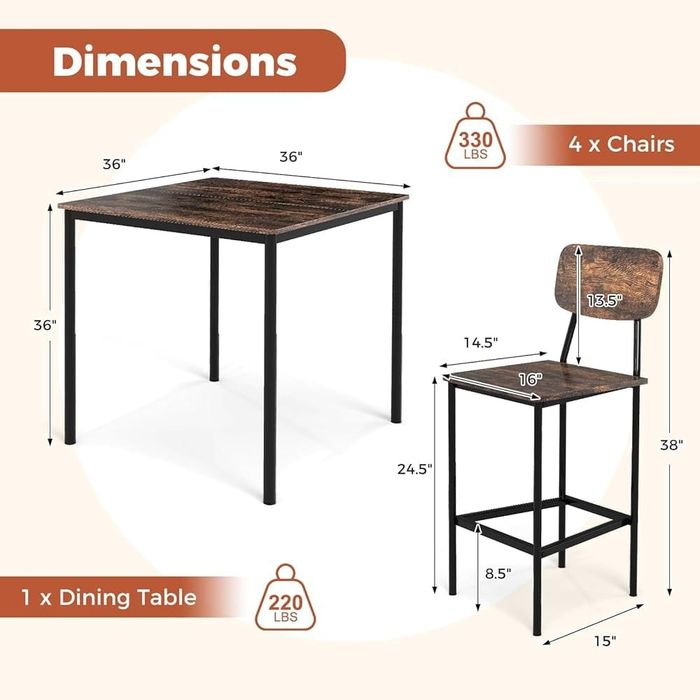 Set mobilier masa şi 4 scaune maro cadru metalic