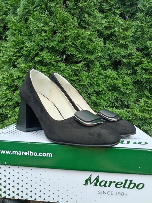 Pantofi negri damă piele antilopă Marelbo, nr. 37, toc 7,5 cm