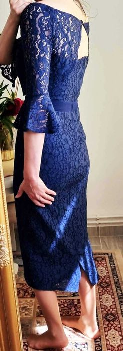 Rochie midi din dantela bleumarin, marimea 36