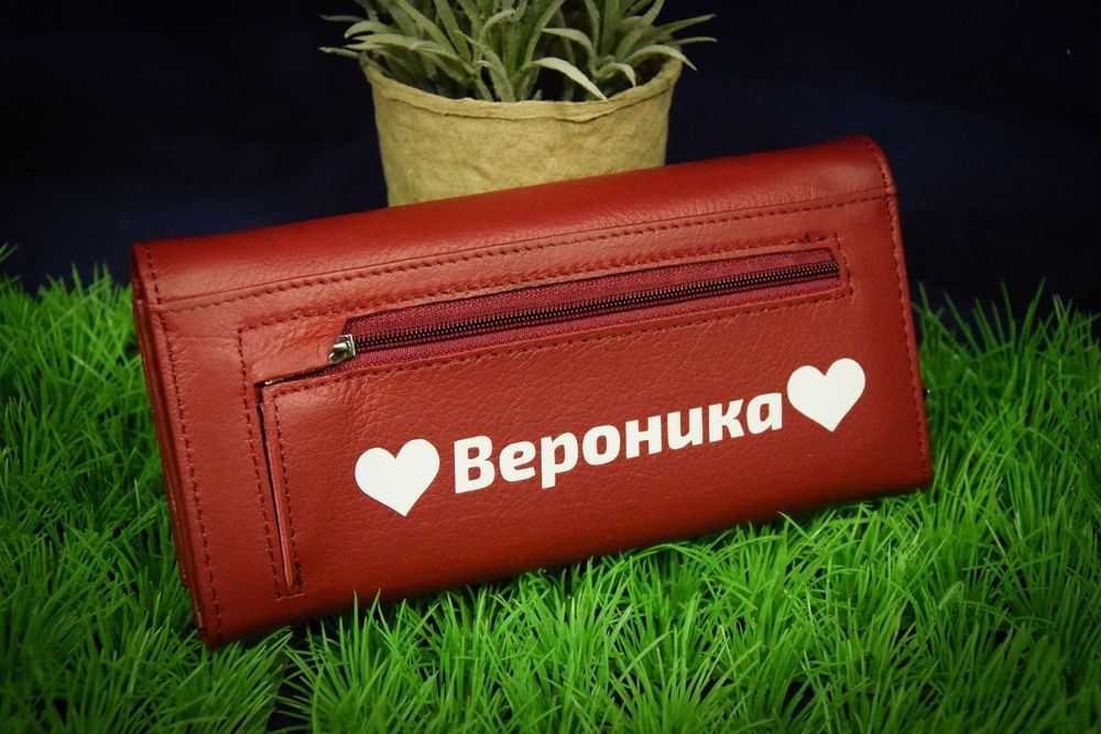 Дамско портмоне от естествена кожа с цветно термо трансферно фолио