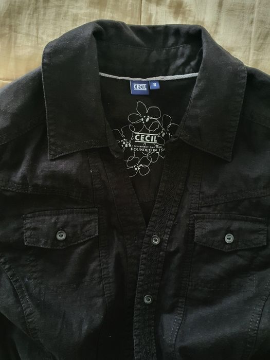 Cecil cămașă lungă damă S 55% in 45% bumbac neagră army cu cordon linen black shirt