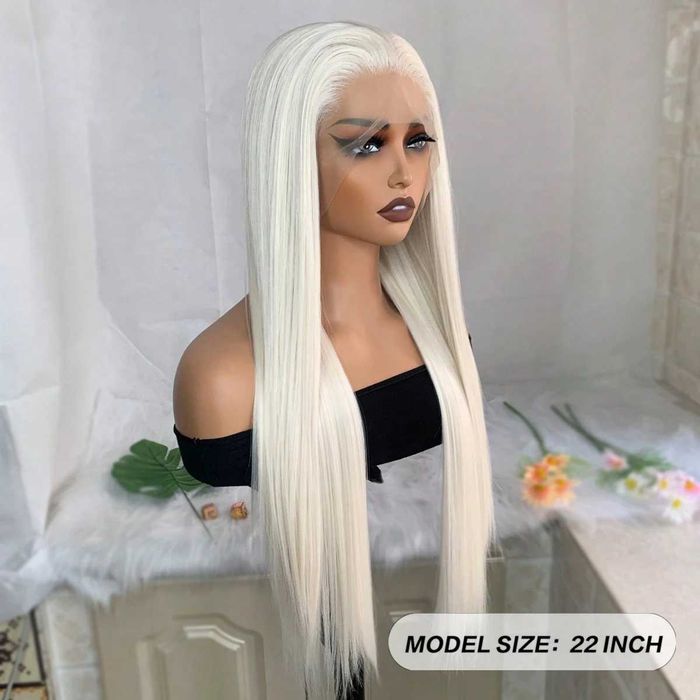 Платинено руса Lace Front перука - дълга права коса 80 см, термоустойчива, дантела 13×4
