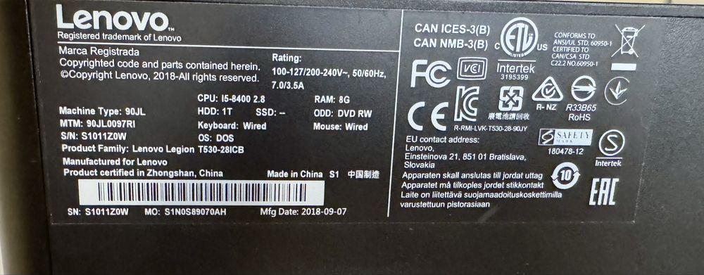 Calculator Lenovo Legion T530-28ICB, componente, cadou joc