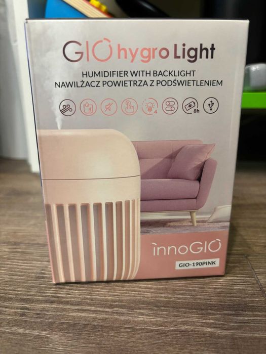 Овлажнител за въздух InnoGio, 600 ml, USB зареждане,лампа, розов