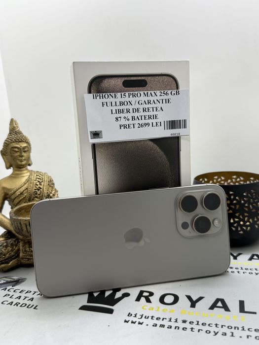 Amanet ROYAL : Iphone 15 Pro Max 256 GB / La Cutie / Stare Foarte Buna / Garantie