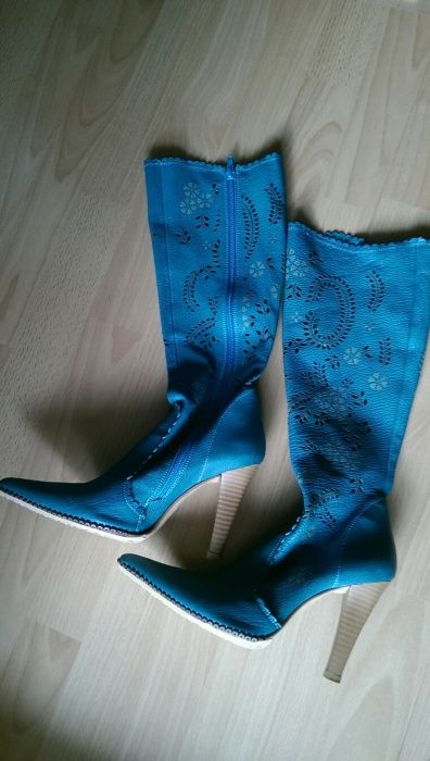 Ботуши, сини от естествена кожа