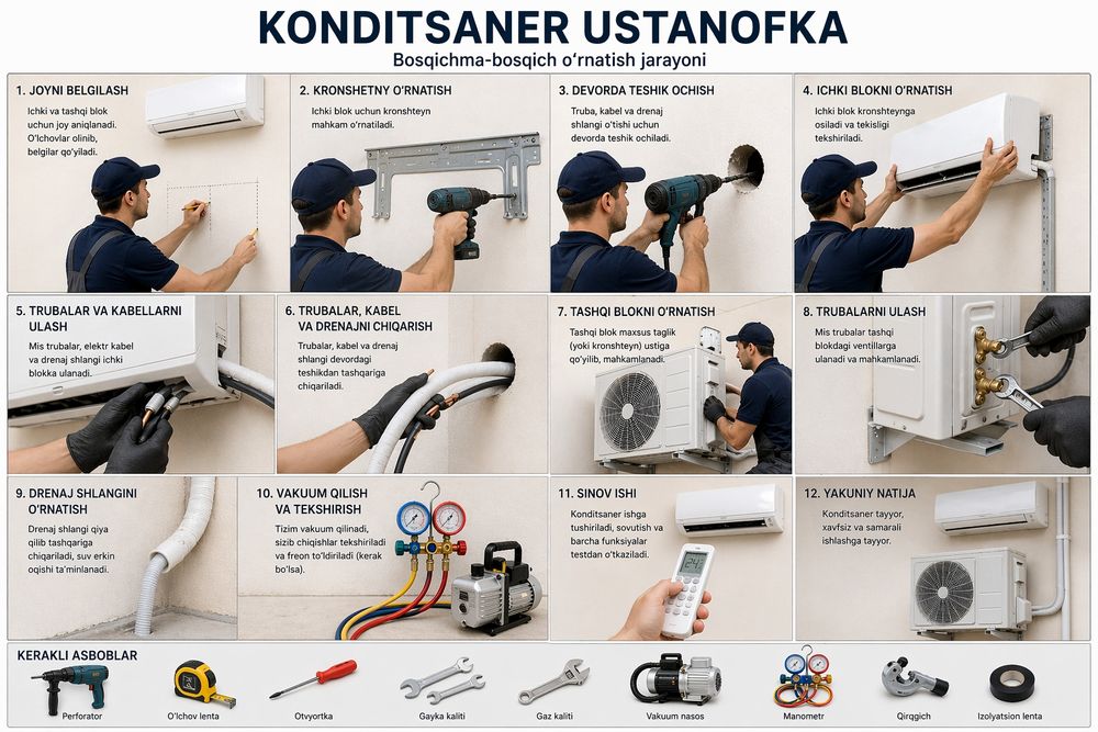 Konditsaner ustanovka remont chistka Кондиционер установка