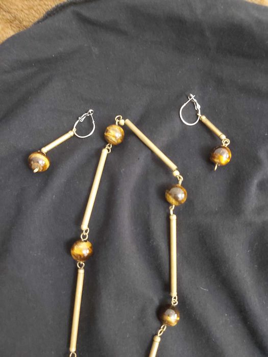 Тигровый глаз бусы и серги