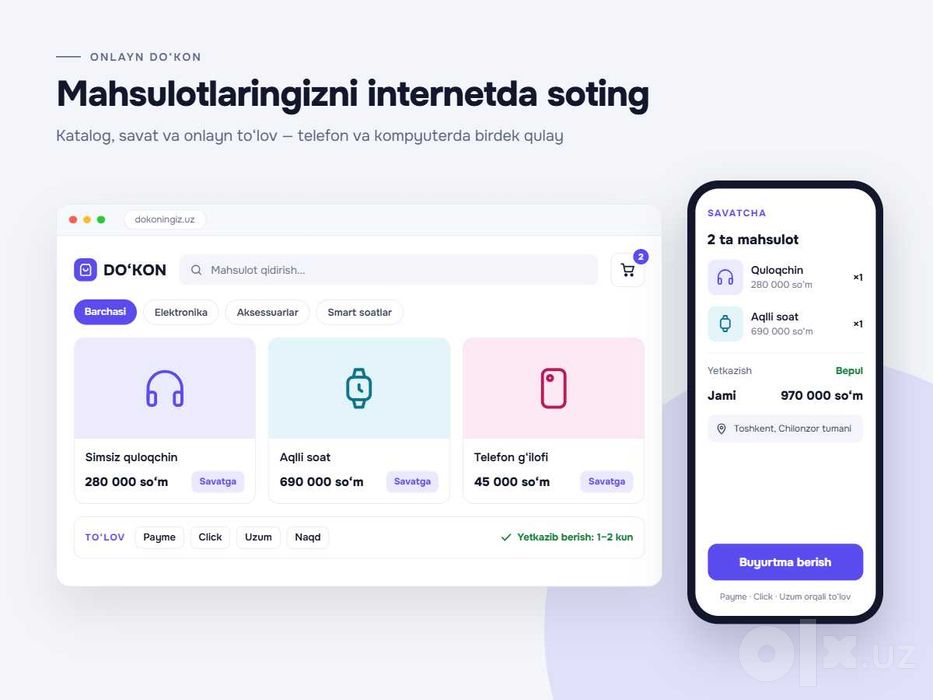 Website, Mobile Ilova va Telegram Bot yaratish xizmati