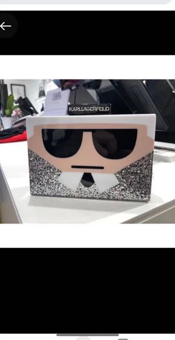 Луксозна маркова бална парти чантичка Лагерфелд СребристаКоктейлна VIP