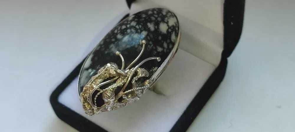 Красивейшее серебряное кольцо с крупным камнем ОПАЛ ЛЕОПАРДОВЫЙ, р.18