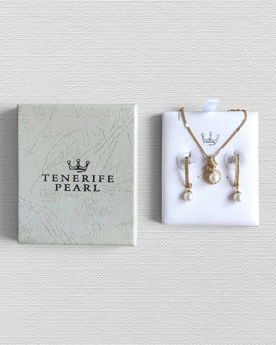 Set vintage cercei și lanț perle Tenerife Pearl nou în cutie