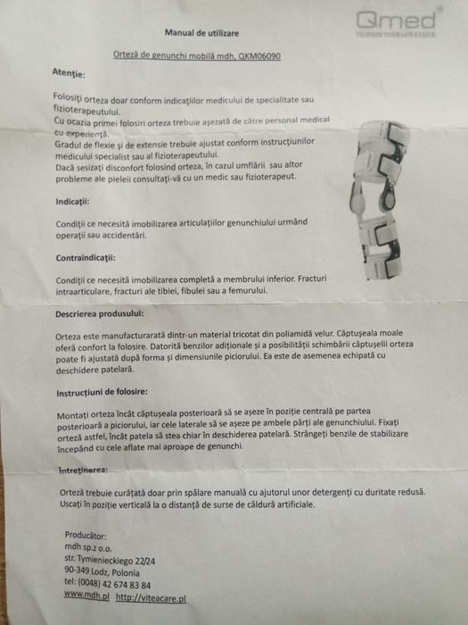 Orteză de genunchi mobilă