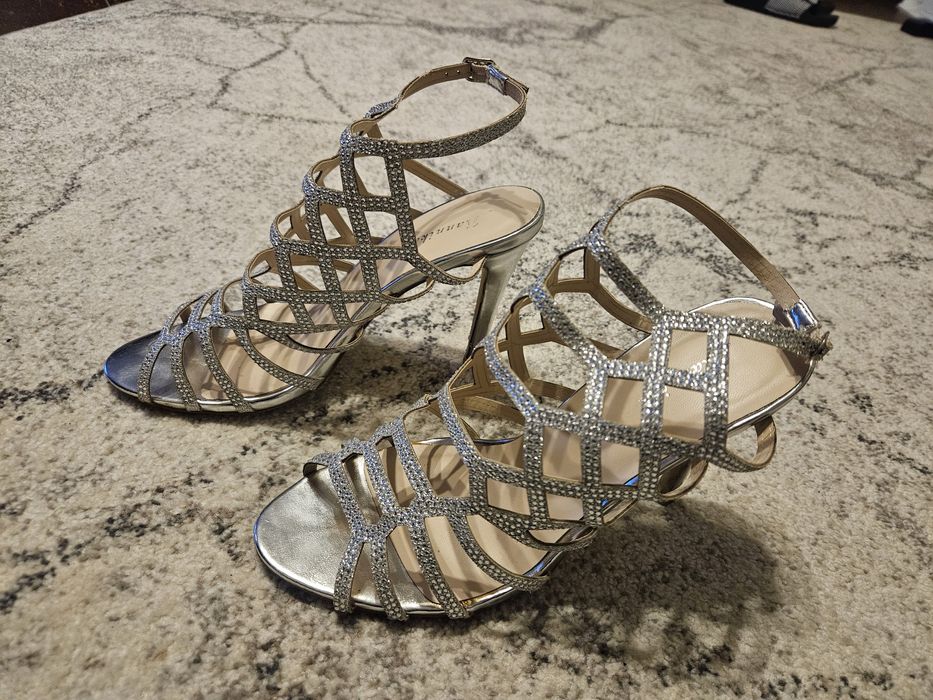 Vand sandale elegante argintii dama 40 nunta, botez, banchet