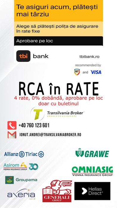 Asigurari in RATE asigurare RCA / CASCO