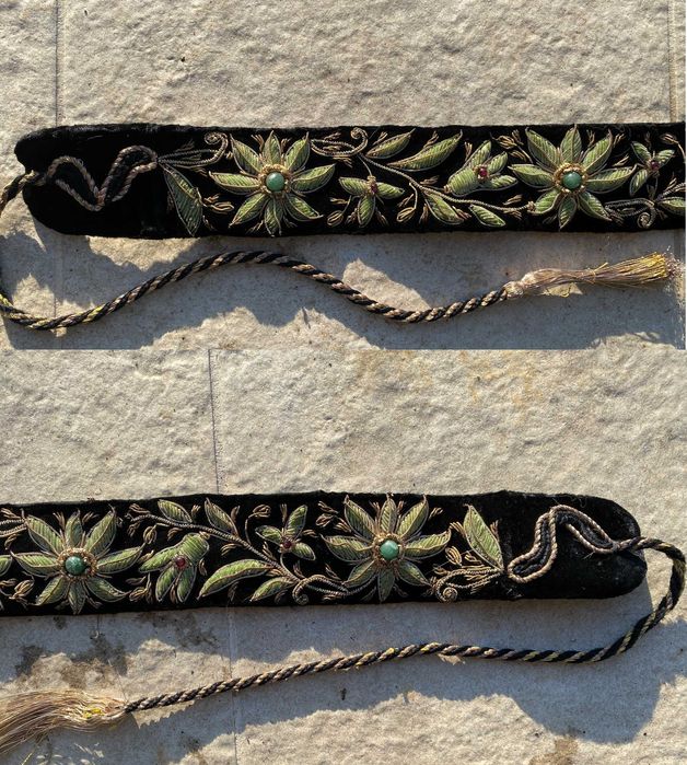 set geanta si curea, broderie manuala si pietre semipretioase