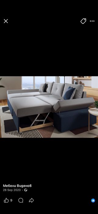 Ъглов Диван Сиво с опция за сън