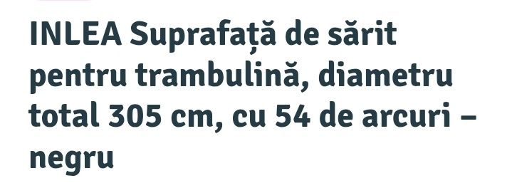 Suprafaţă de sărit pentru trambulină, diametru total 305 cm, cu 54 de arcuri