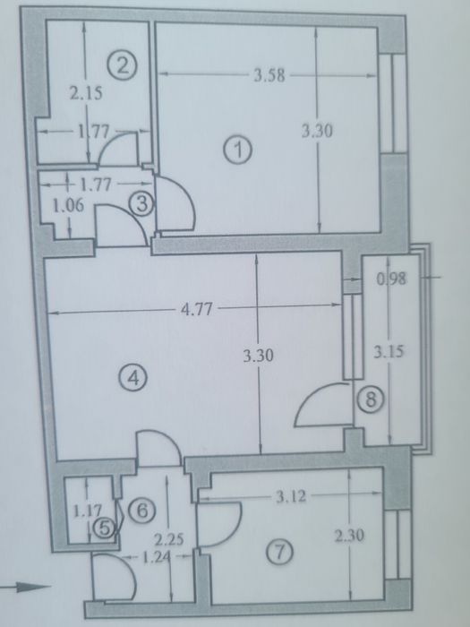 Apartament 2 camere Cf.1 semidecomandat