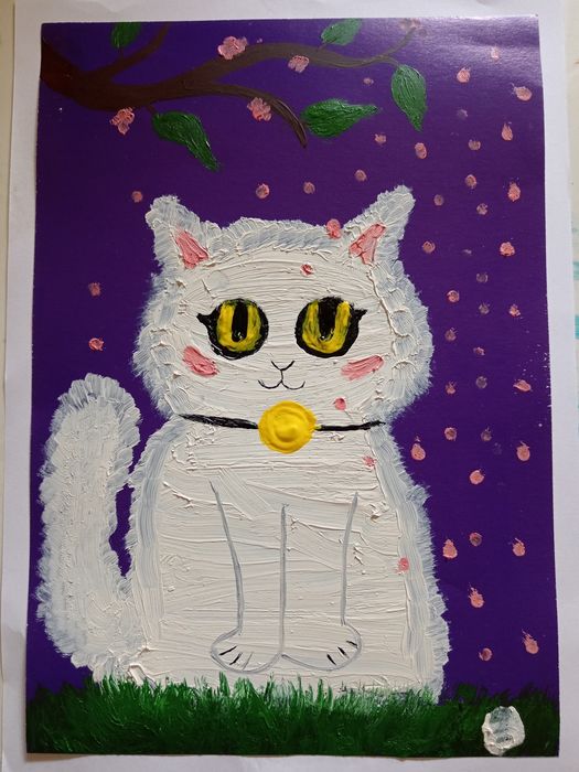 Детский рисунок "Белая кошка"