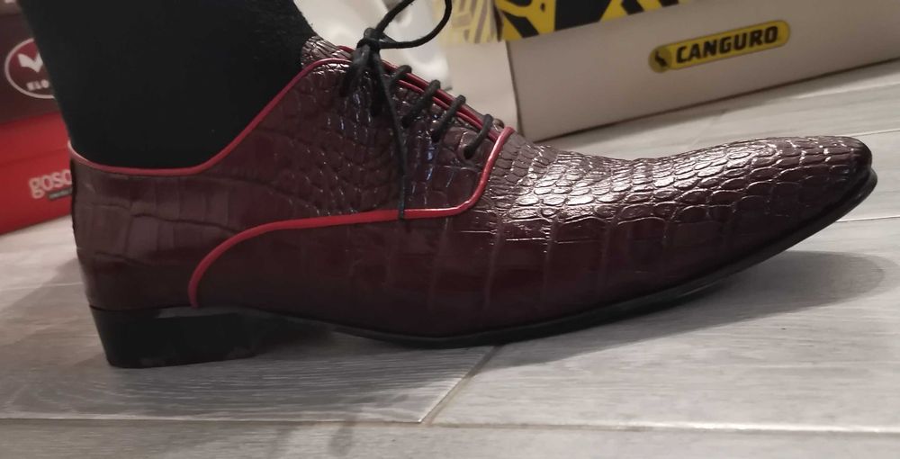 Pantofi nunta rosii piele crocodil Sortec Lux 41 made in Romania