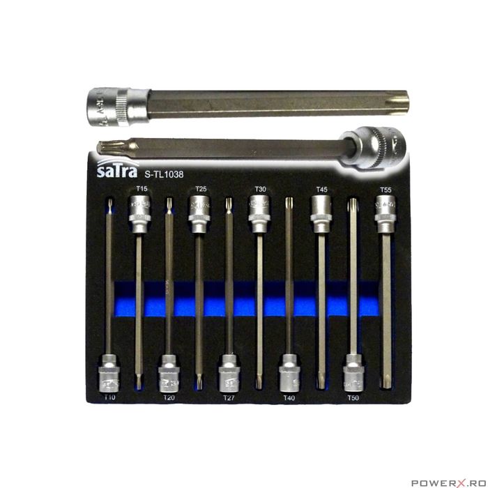 Trusa torx, biti, lungi 140 mm, 10 piese, 3/8" T10-T55, Satra
