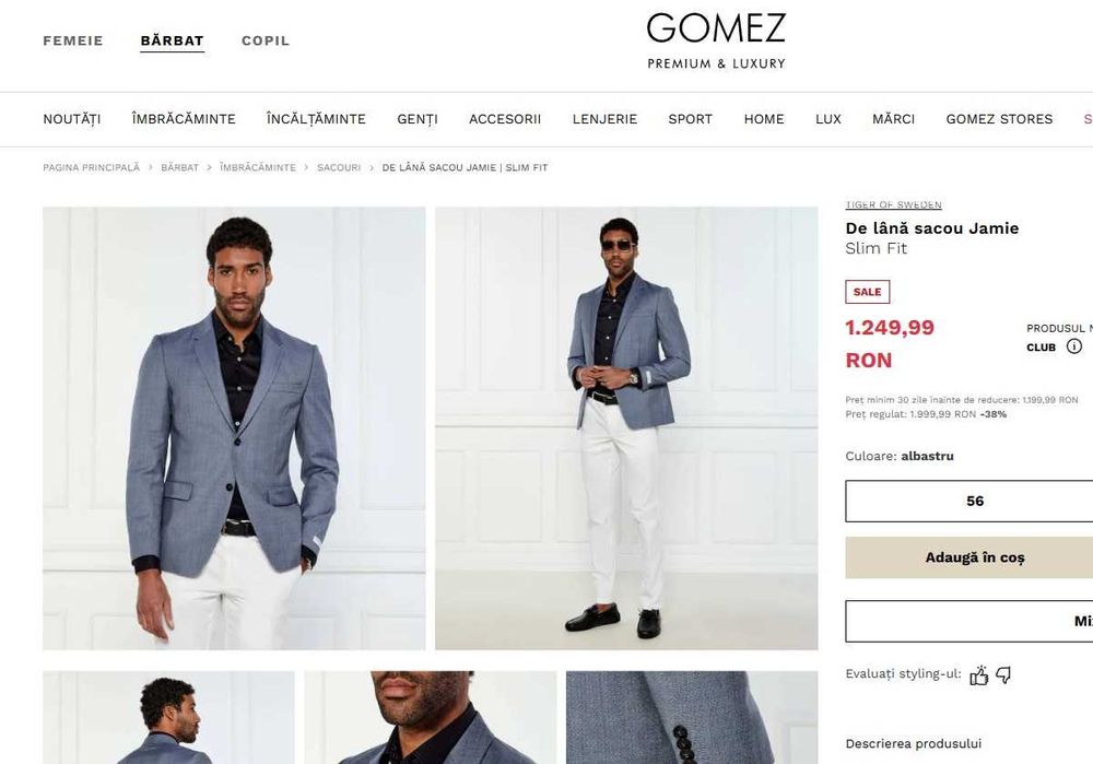 Sacou blazer 48 M de lux Tiger Of Sweden lana 100% Marlane gri