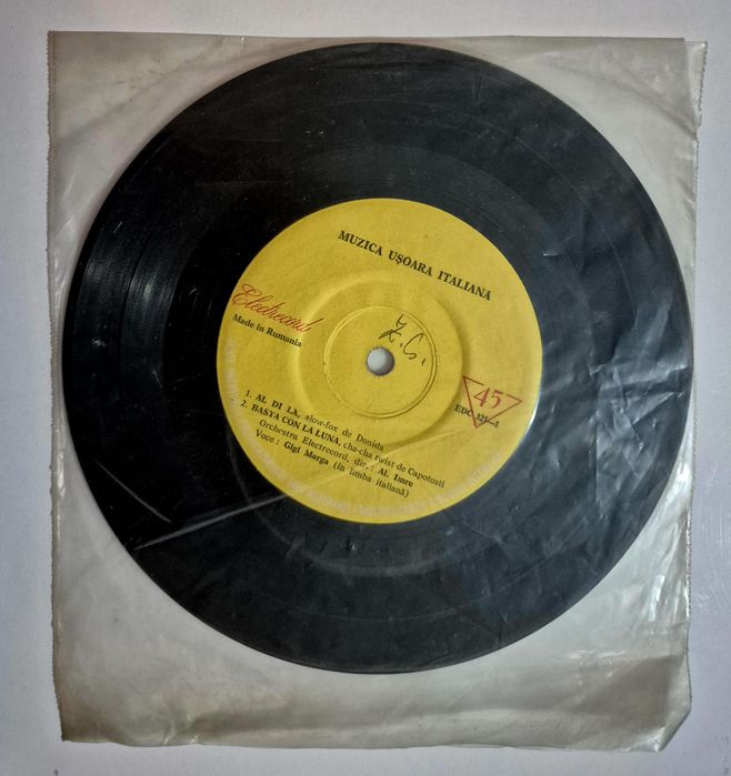 Disc vinil Electrecord – Muzică Ușoară Italiană, single 45 rpm, made in Rumania