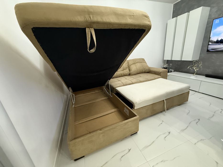 Coltar living Lem’s extensibil/ pe dreapta,cu lada, bej inchis 230x154
