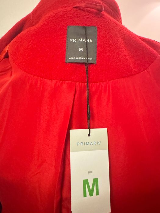 Palton lung roșu damă Primark M, nou cu etichetă, căptușit