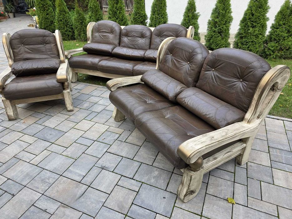 Canapele Piele Lux 3 2 1  lemn masiv Germania Unicat