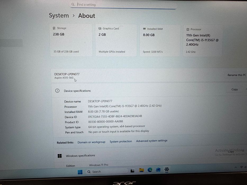 Продавам лаптоп Acer Aspire 5