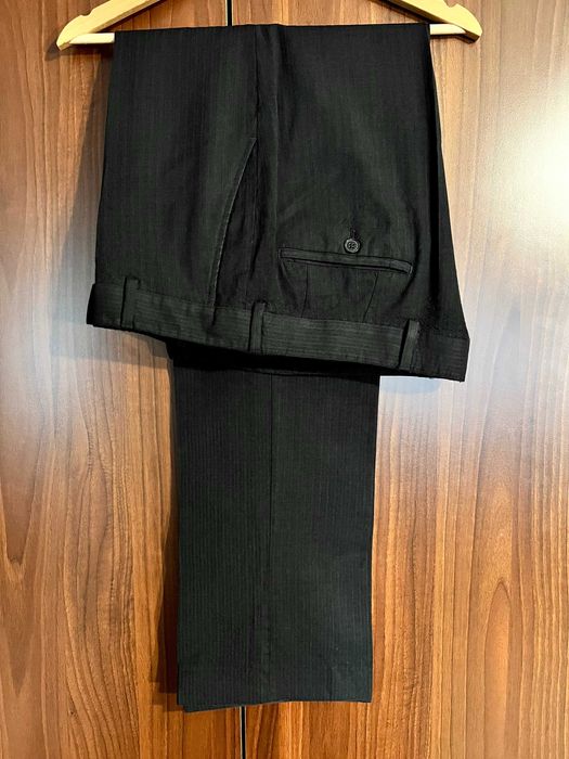 Официален мъжки панталон от фина вълна, черен с ръб, размер 90см талия