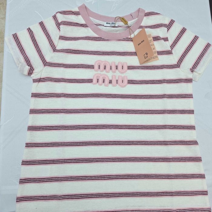 Bluză Miu Miu din bumbac, alb/roz – S/36, nouă cu etichetă