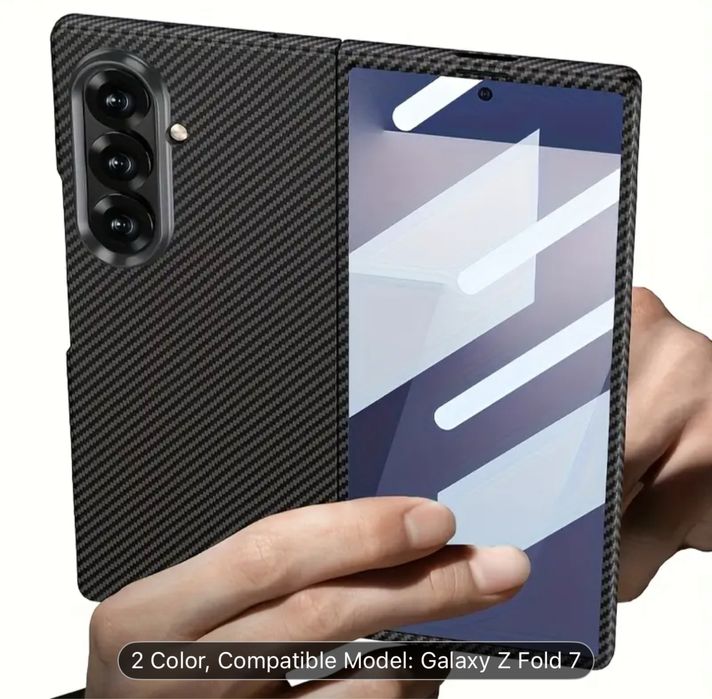 Samsung Z FOLD 7 Husa Hard Imitatie Carbon Neagra Protectie Folie Fata
