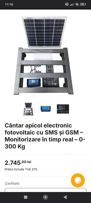 Vând cântar apicol cu SMS și GSM ( Nou) nefolosit deloc. Trimite mesaje cu kilogramele din stup
