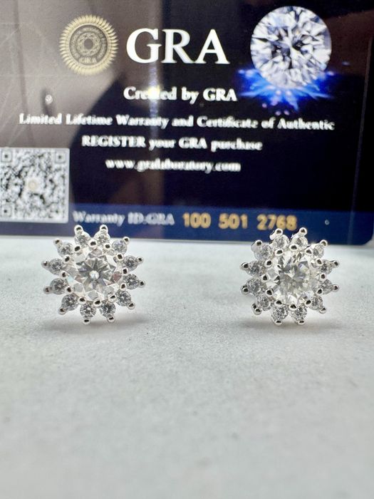 Сребърни обеци с мойсанит (диамант) 0.5 карата