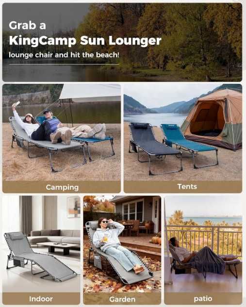 Сгъваем шезлонг KingCamp, голям подплатен градински