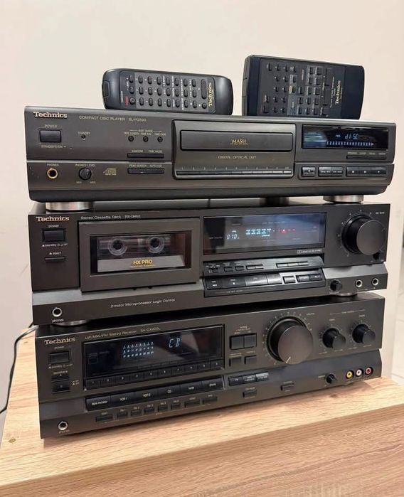 Ретро аудио сет TECHNICS - ресийвър с дистанционно, CD плеър с дистанционно и дек + опция грамофон и колони