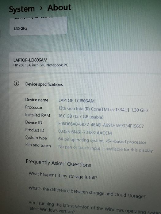 Laptop HP 250 15.6"g10 notebook pc