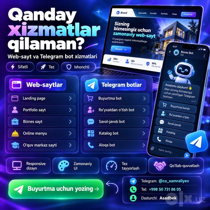 Web sayt va Telegram bot yaratib beraman 100000 somdan