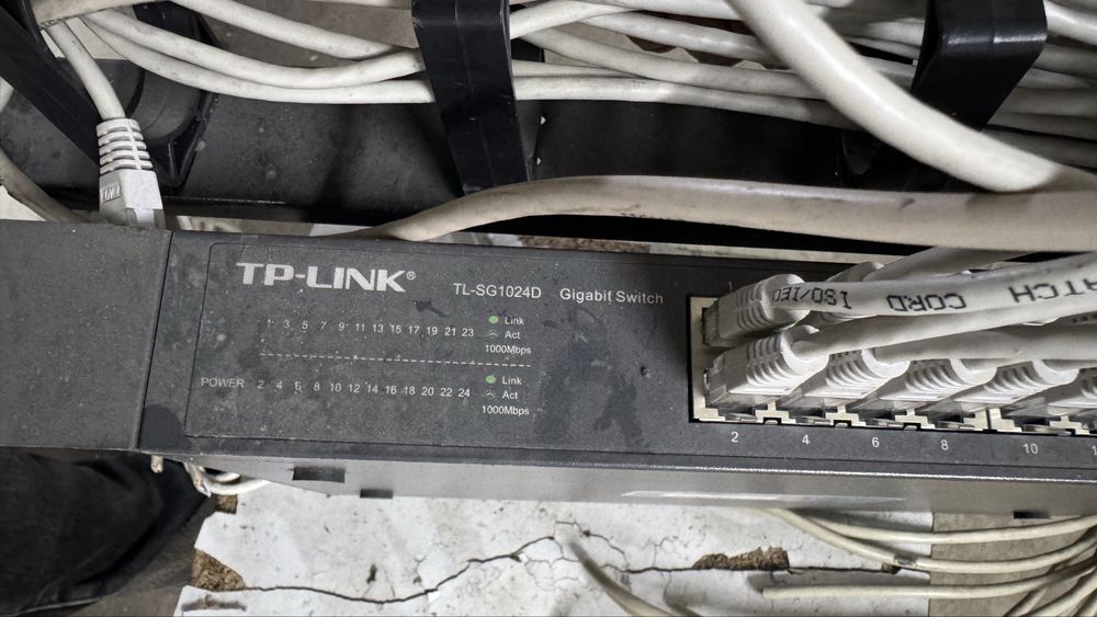 Коммутатор TP-Link 24 порта + патч-панель с кабелями