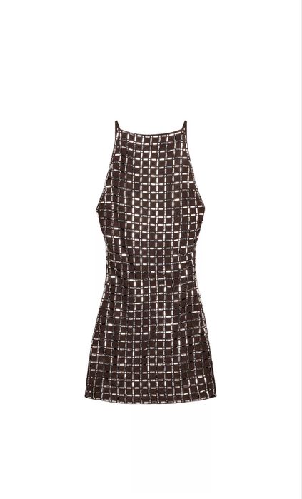 Ефектна мини рокля Zara с гол гръб и блестящи камъни / кристали