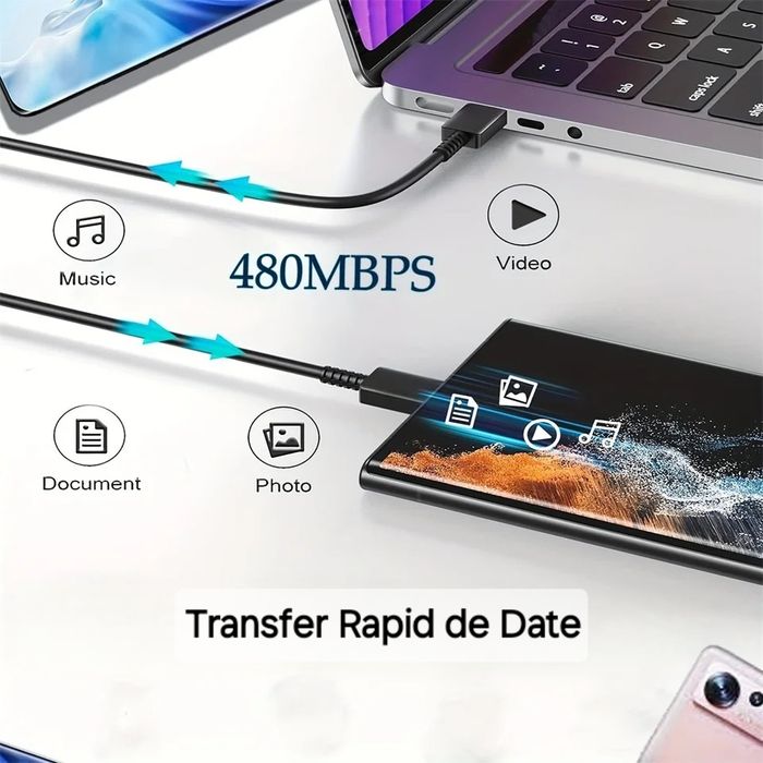 Cablu Încărcare+Date Usb/UsbC. Super Fast-Charge. 1Gb/30sec. Adaptiv.