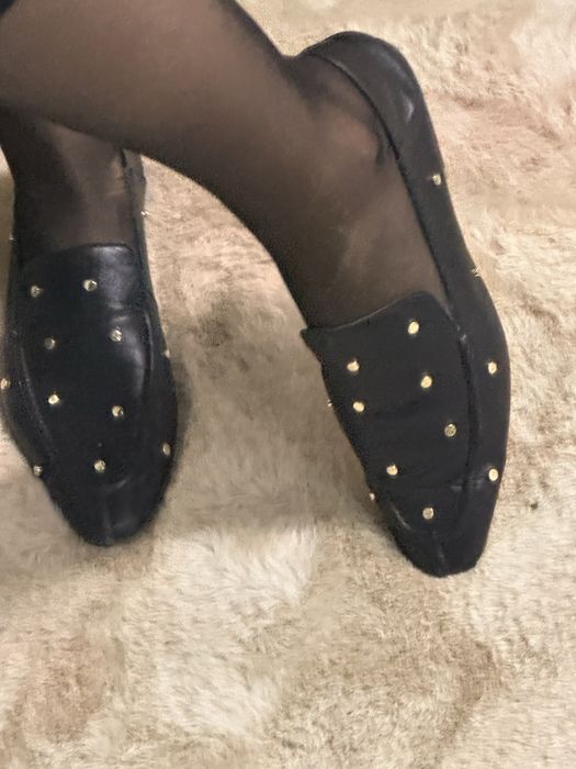 Pantofi Loafers ZARA Negri cu Ținte Aurii